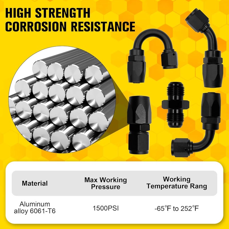 ZOSANY 6AN Hose End Fitting Kit with Straight, 45, 90, and 180 Degree, 6AN Male Coupler Adapter & Hose Separator Clamp Fitting for CPE Braided Hose - Image 2